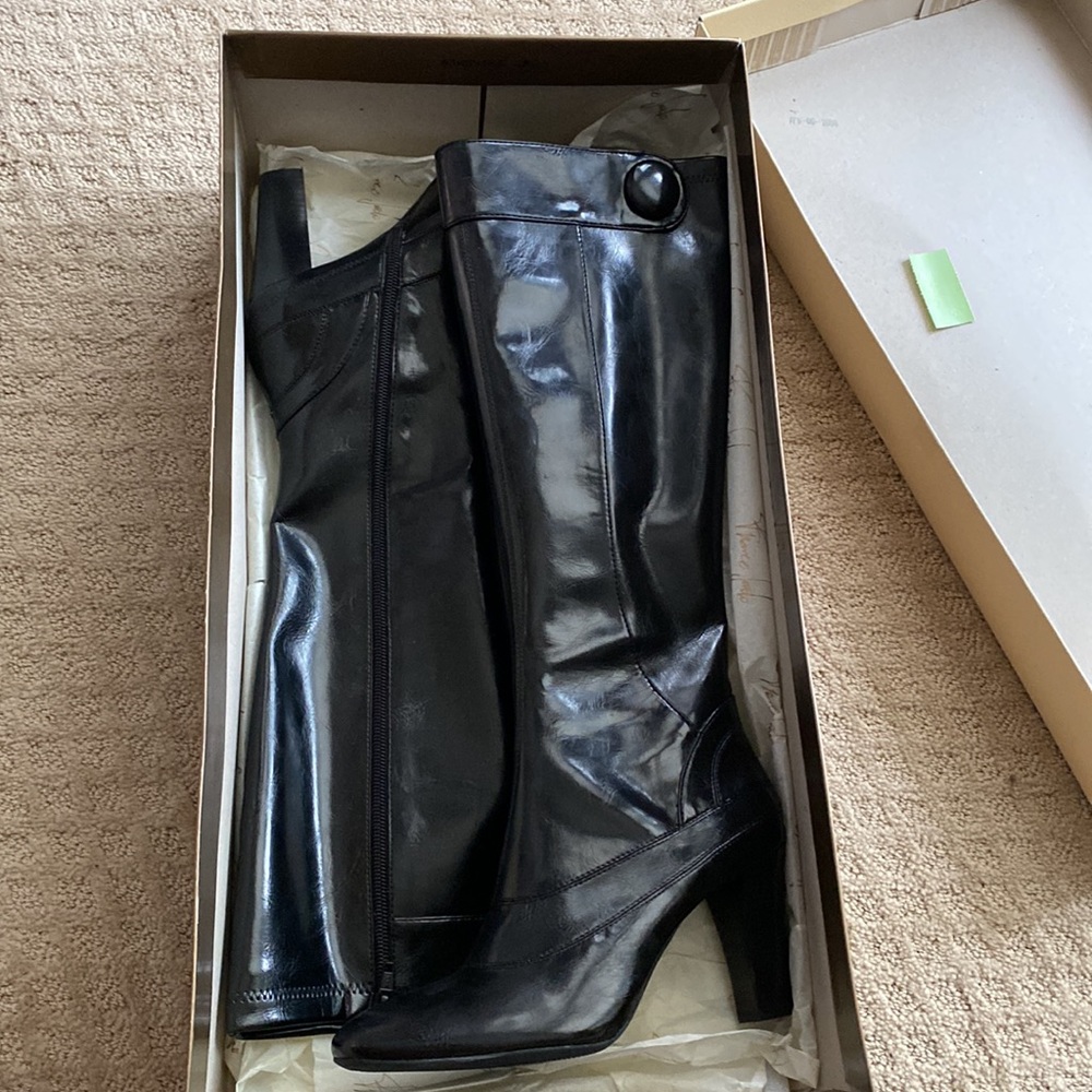 Franco Sarto patent faux leather boots. 6.5 M New in box L-HEIGHTS-BLK-PETR ST